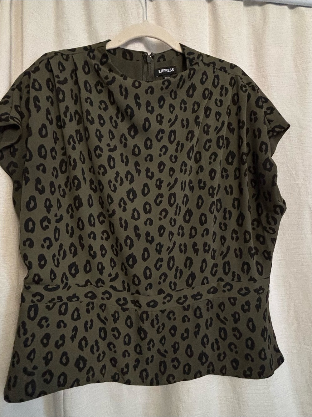 Express Olive & Black Leopard Print Short Sleeve Blouse